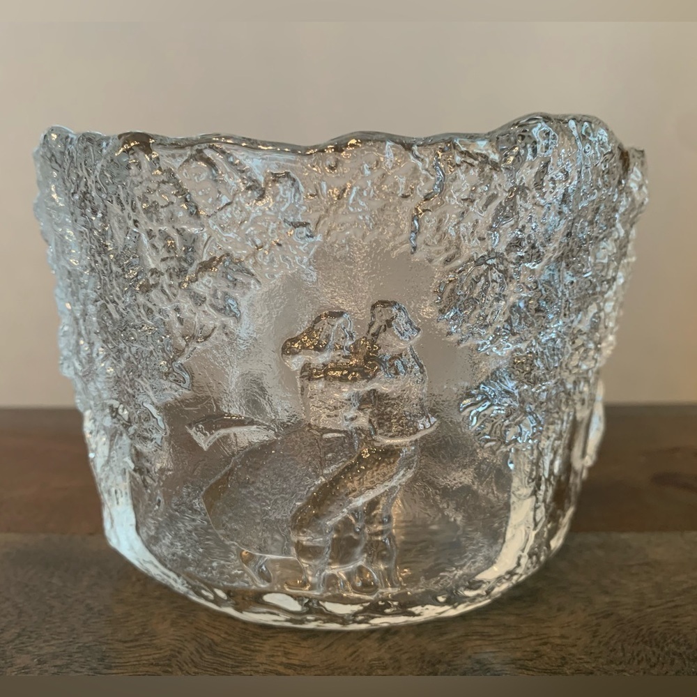 Kosta Boda Rhapsody Bowl Glass Art Made in Sweden Dancing Couple Forest Vtg.